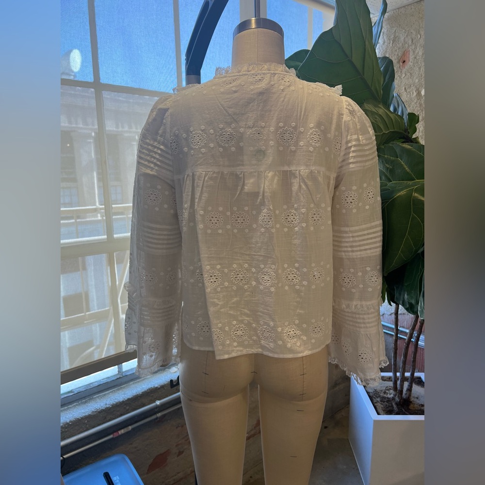 Sezane White Eyelet Ruffle Wrap Blouse - Picture 7 of 8